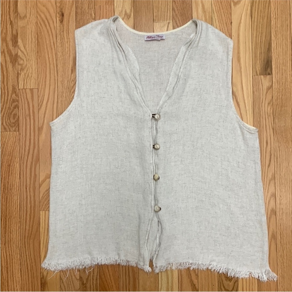 Cream Linen‎ V-Neck Button-down Summer Vest